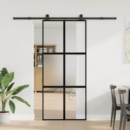 Porta Scorrevole Ferramenta 90x205 cm Vetro Temperato Alluminio | homemem39