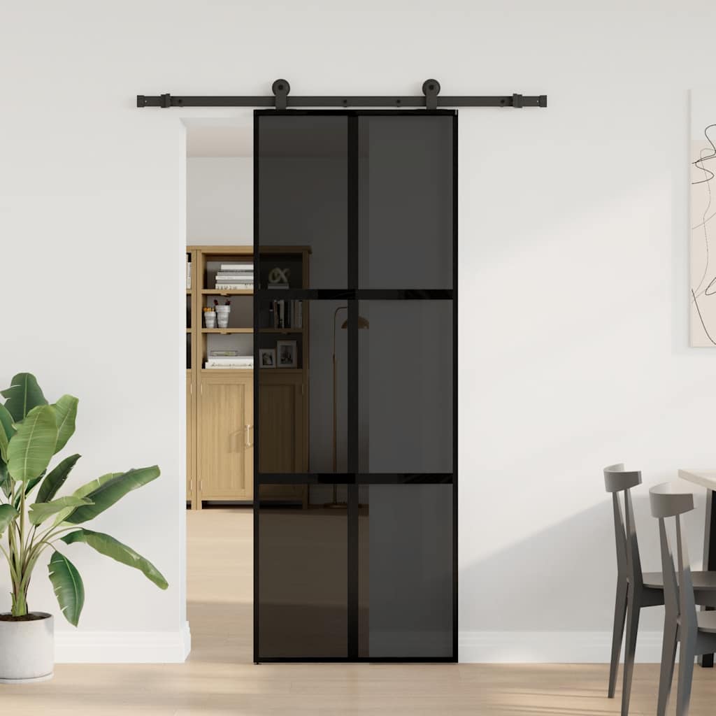 Porta Scorrevole Ferramenta 76x205 cm Vetro Temperato Alluminio | homemem39