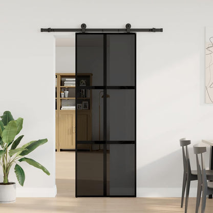 Porta Scorrevole Ferramenta 76x205 cm Vetro Temperato Alluminio | homemem39