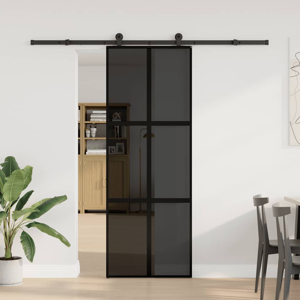 Porta Scorrevole Ferramenta 76x205 cm Vetro Temperato Alluminio | homemem39