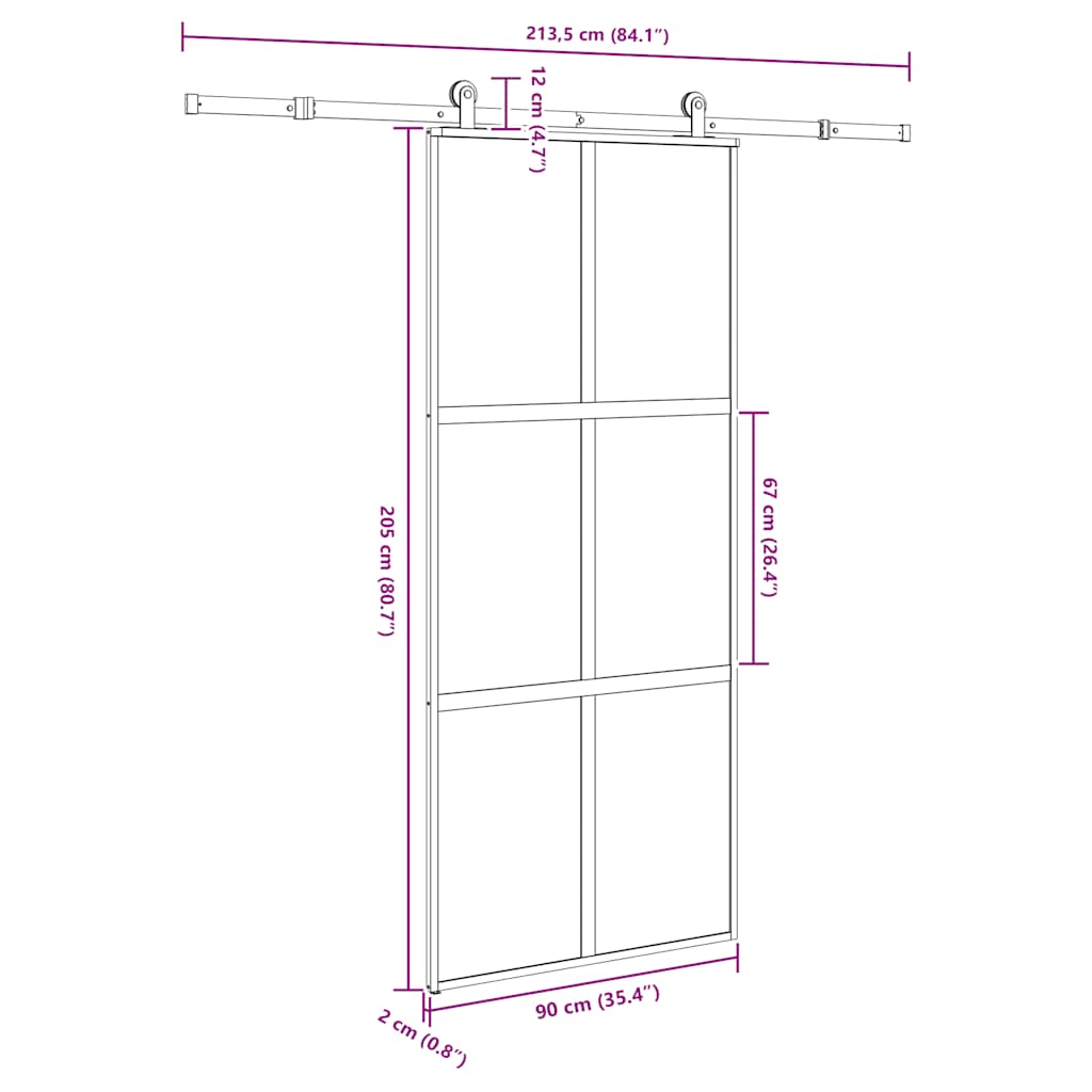 Porta Scorrevole Ferramenta 90x205 cm Vetro Temperato Alluminio | homemem39