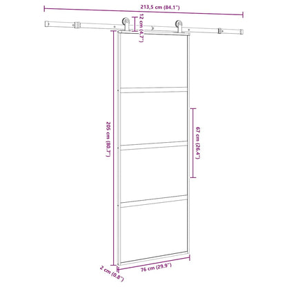 Porta Scorrevole Ferramenta 76x205 cm Vetro Temperato Alluminio | homemem39