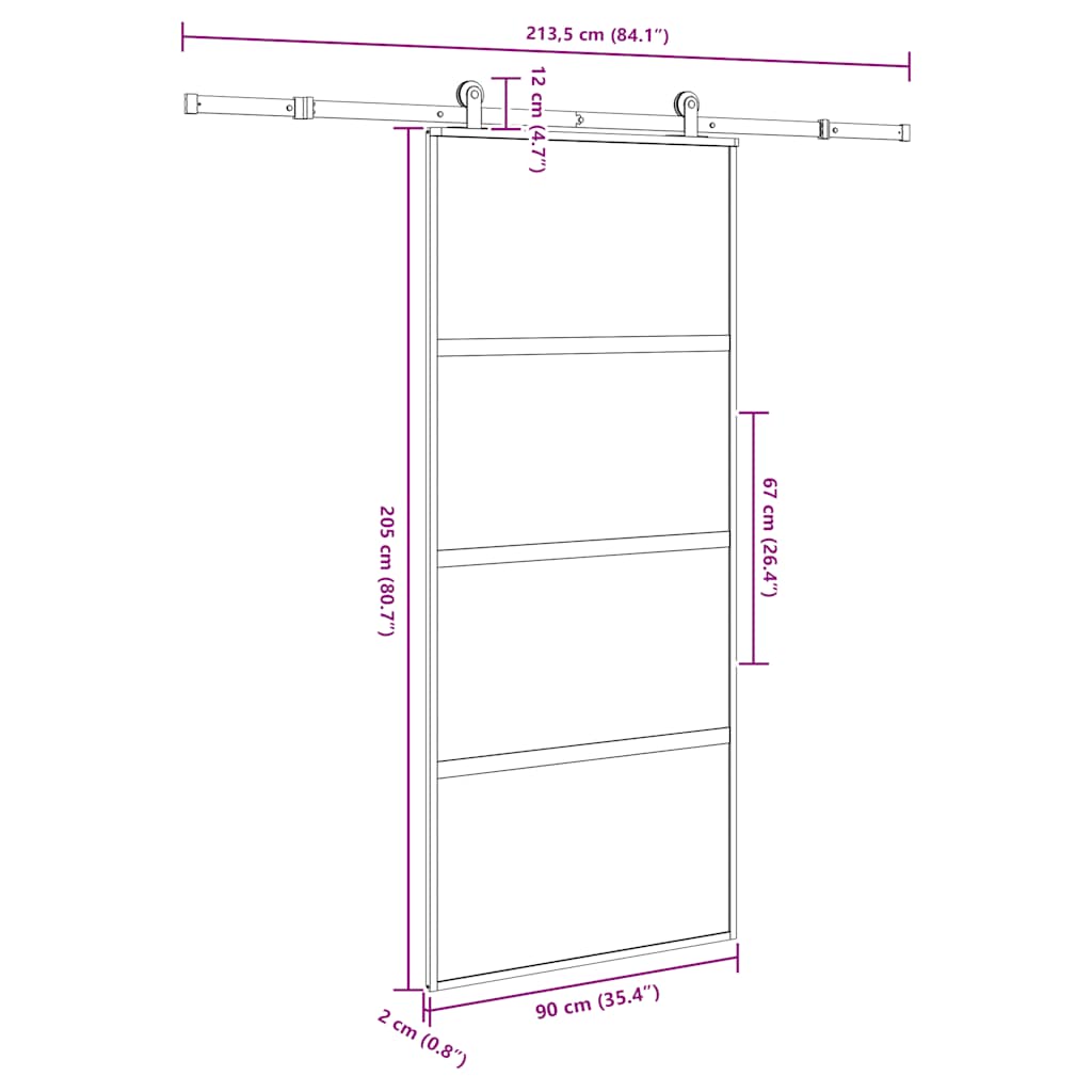 Porta Scorrevole Ferramenta 90x205 cm Vetro Temperato Alluminio | homemem39
