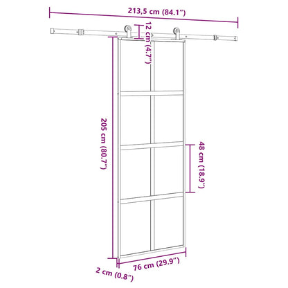 Porta Scorrevole Ferramenta 76x205 cm Vetro Temperato Alluminio | homemem39