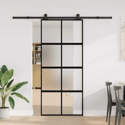 Porta Scorrevole Ferramenta 90x205 cm Vetro Temperato Alluminio | homemem39