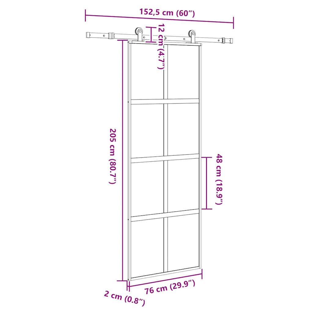 Porta Scorrevole Ferramenta 76x205 cm Vetro Temperato Alluminio | homemem39