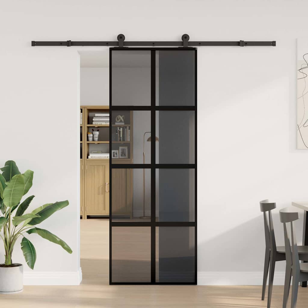 Porta Scorrevole Ferramenta 76x205 cm Vetro Temperato Alluminio | homemem39