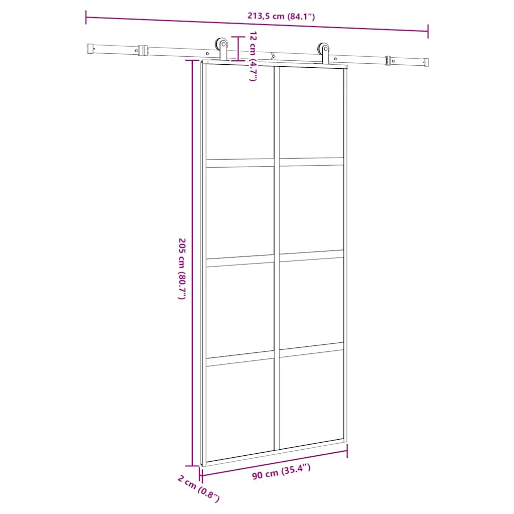 Porta Scorrevole Ferramenta 90x205 cm Vetro Temperato Alluminio | homemem39