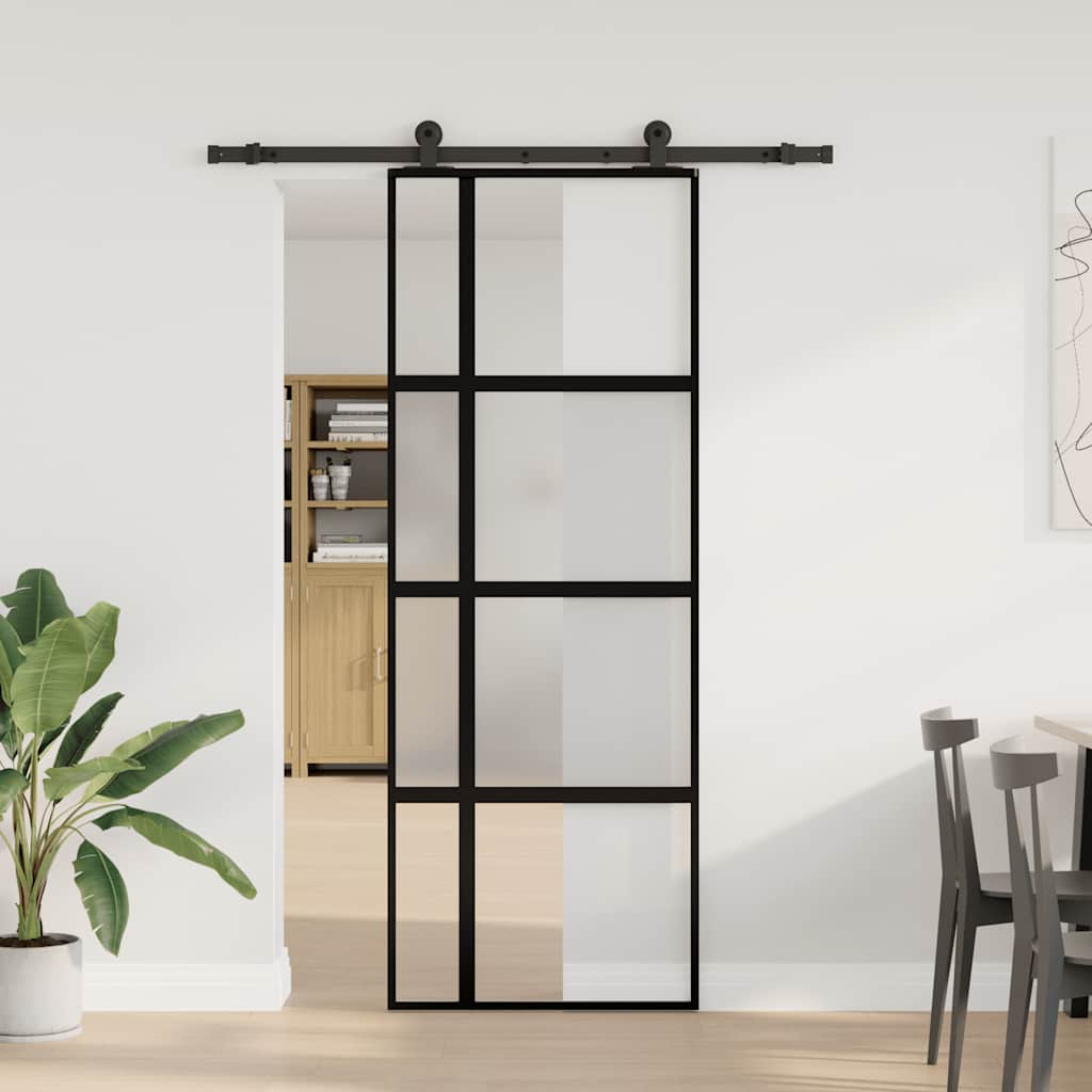 Porta Scorrevole Ferramenta 76x205 cm Vetro Temperato Alluminio | homemem39