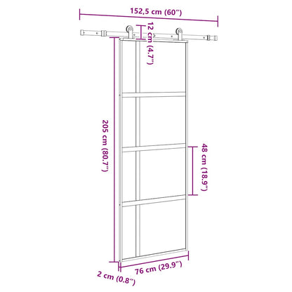 Porta Scorrevole Ferramenta 76x205 cm Vetro Temperato Alluminio | homemem39