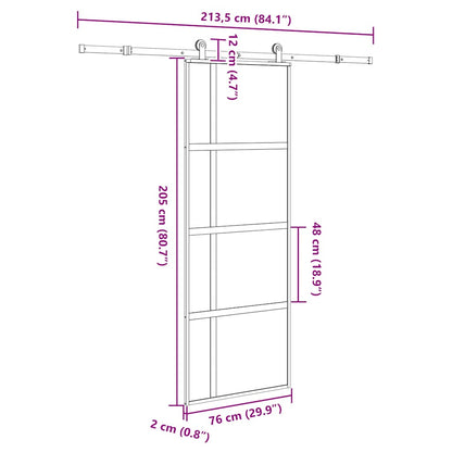 Porta Scorrevole Ferramenta 76x205 cm Vetro Temperato Alluminio | homemem39