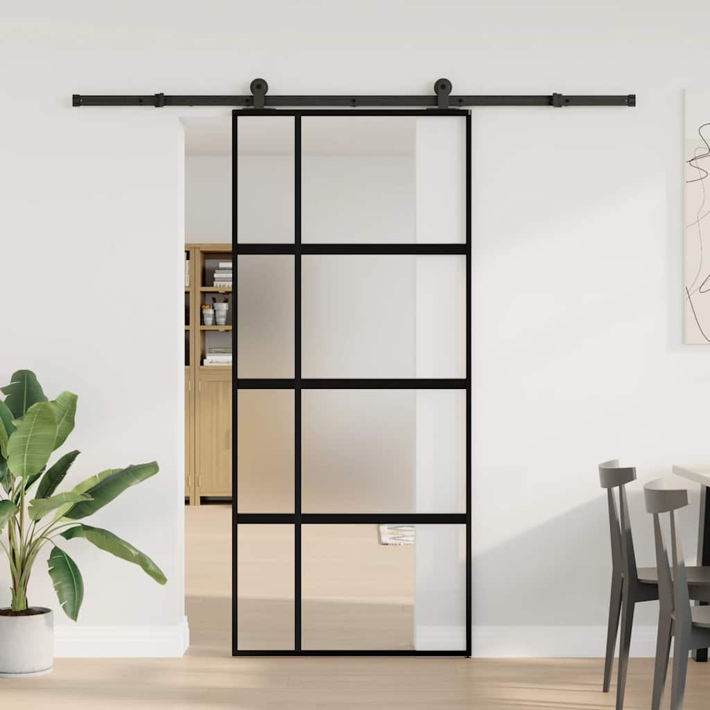 Porta Scorrevole Ferramenta 90x205 cm Vetro Temperato Alluminio | homemem39