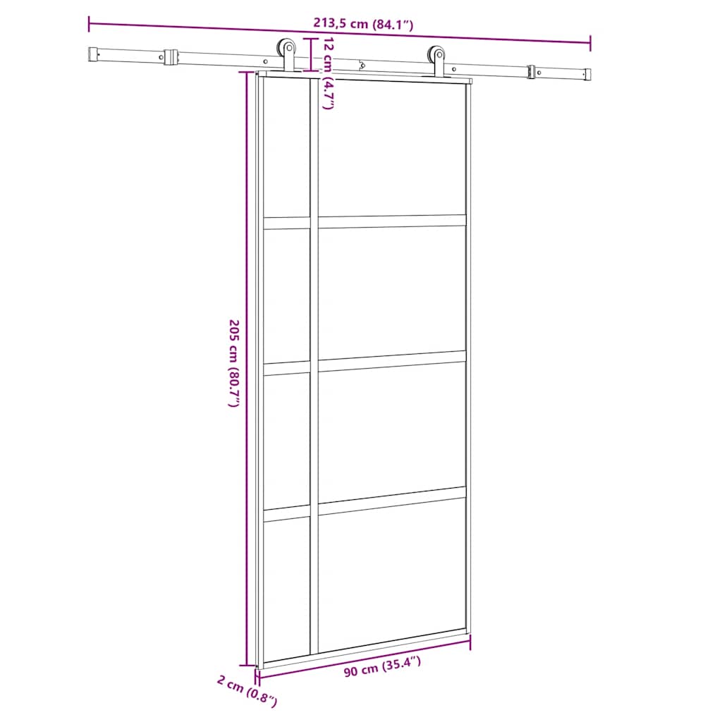 Porta Scorrevole Ferramenta 90x205 cm Vetro Temperato Alluminio | homemem39
