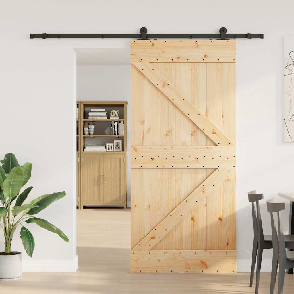 Porta Scorrevole con Set Hardware 80x210 cm Legno Massello Pino