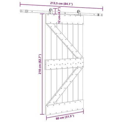 Porta Scorrevole con Set Hardware 80x210 cm Legno Massello Pino