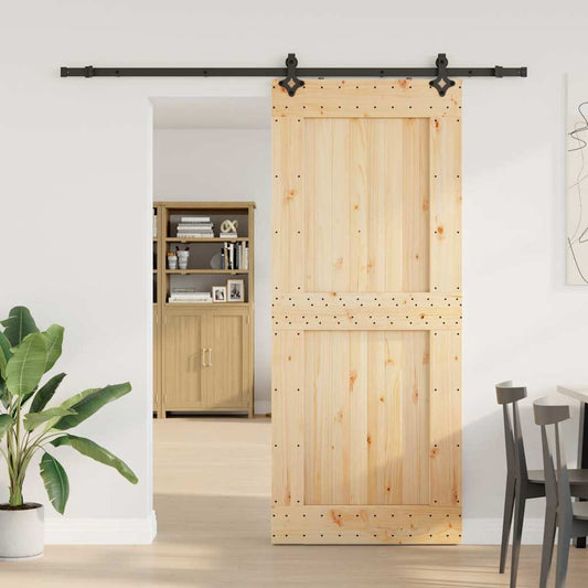 Porta Scorrevole con Set Hardware 95x210 cm Legno Massello Pino