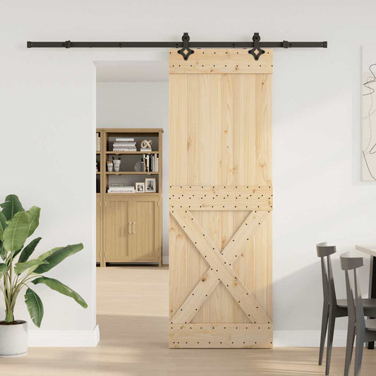 Porta Scorrevole con Set Hardware 80x210 cm Legno Massello Pino