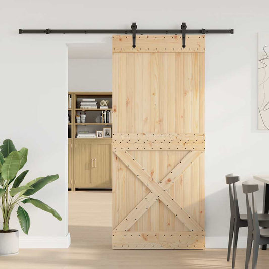 Porta Scorrevole con Set Hardware 90x210 cm Legno Massello Pino