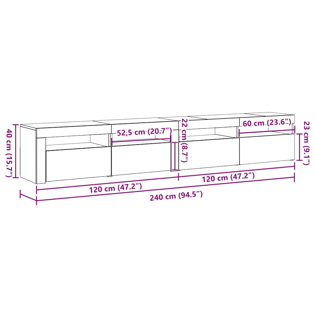 Mobile TV 2 pcs Rovere Nero 240 x 35 x 40 cm Legno multistrato