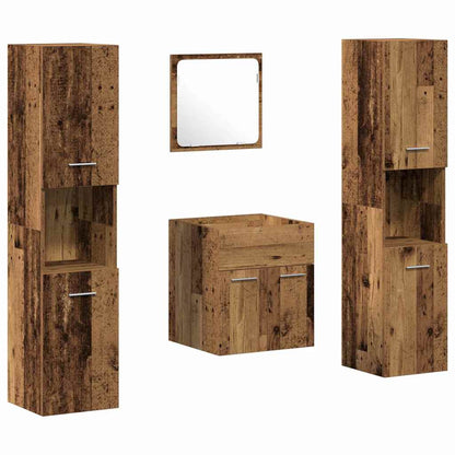 Set di mobili per il bagno con porta 4 pcs Legno vecchio | homemem39