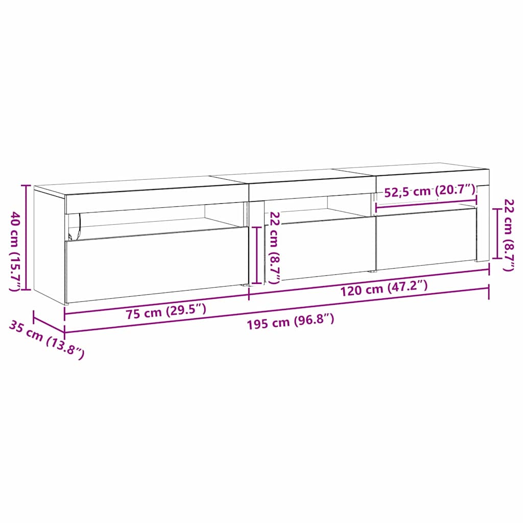 Mobile TV 2 pcs Rovere Nero 195 x 35 x 40 cm Legno multistrato