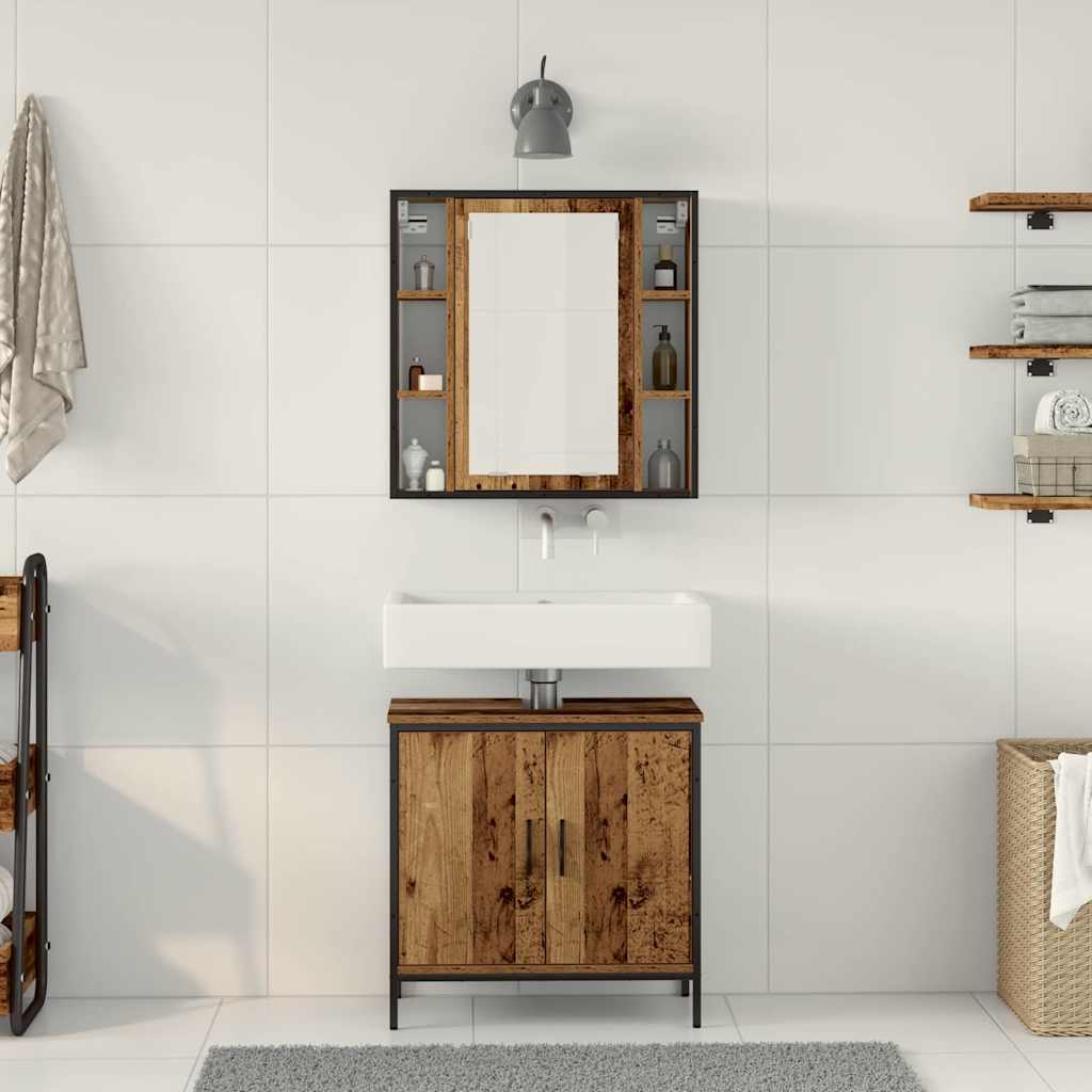 Set di mobili per il bagno 2 pcs Marrone Legno multistrato