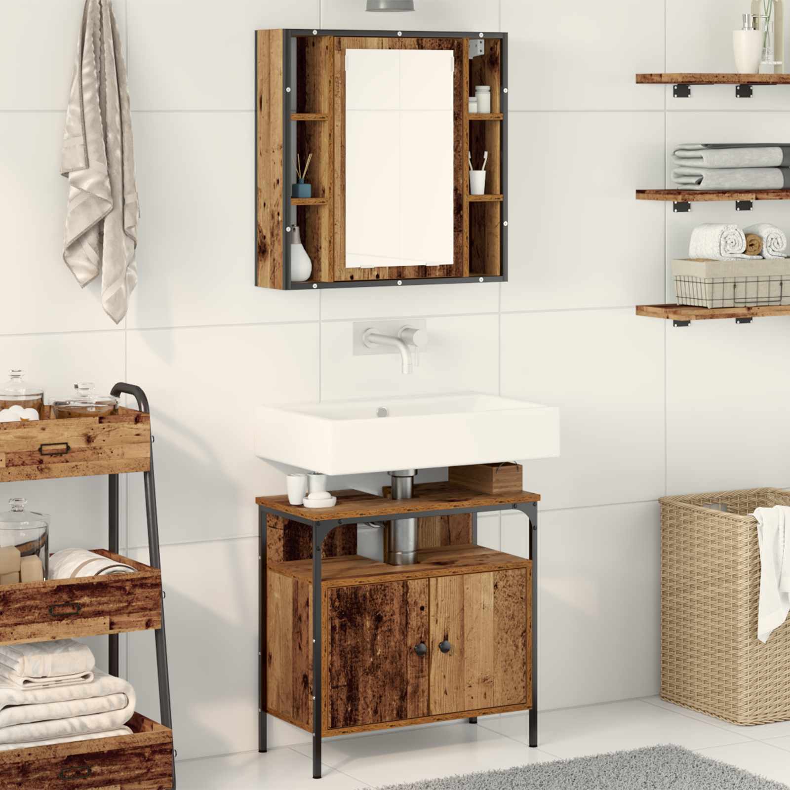 Set di mobili per il bagno 2 pcs Marrone Legno multistrato | homemem39