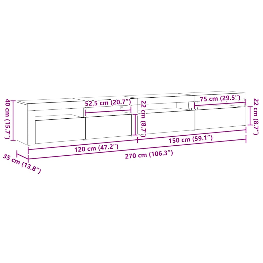 Set mobile TV 3 pcs Rovere Nero 270 x 35 x 40 cm