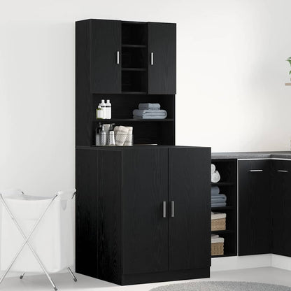 Armadio per Lavatrice 2 pcs Rovere Nero 70,5 x 71,5 x 181,5 cm | homemem39