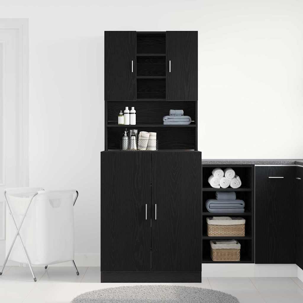 Armadio per Lavatrice 2 pcs Rovere Nero 70,5 x 71,5 x 181,5 cm | homemem39