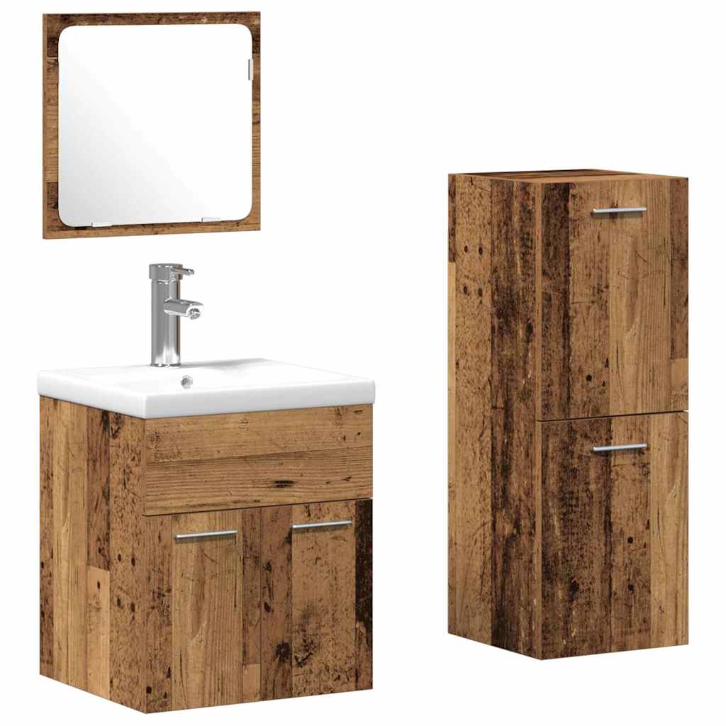Set di mobili per il bagno con porta 3 pcs Legno vecchio