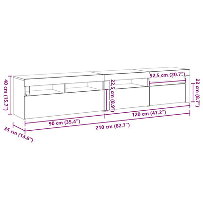 Mobile TV 2 pcs Rovere Nero 210 x 35 x 40 cm Legno multistrato