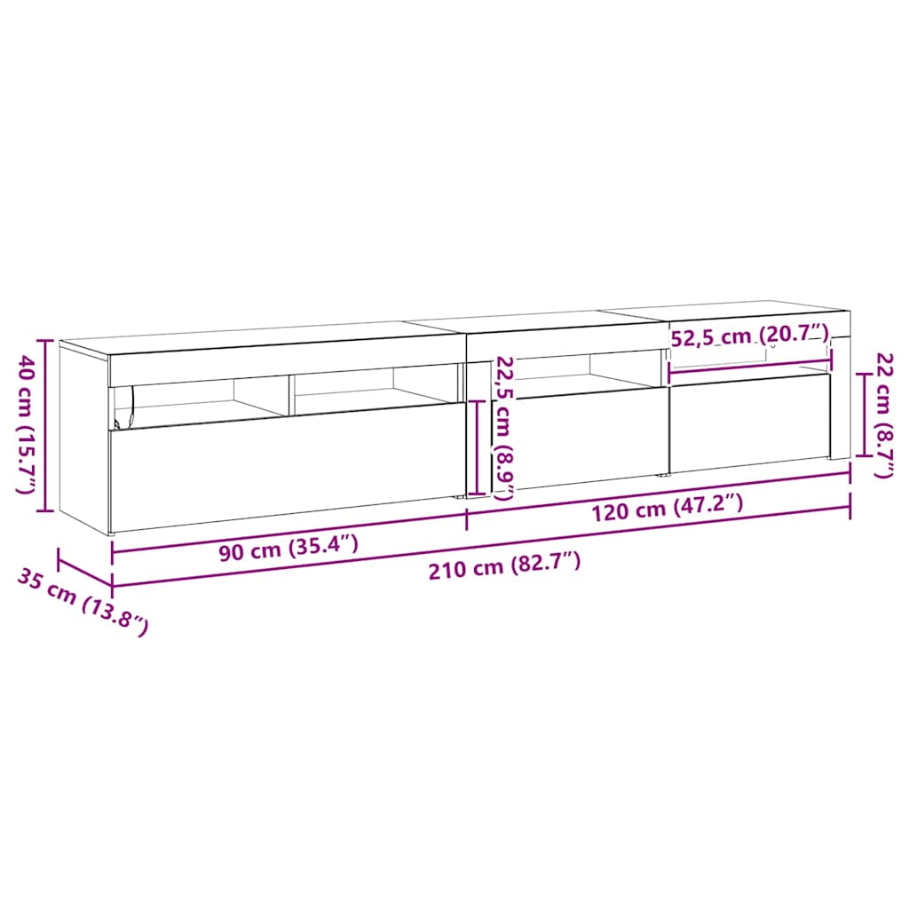 Mobile TV 2 pcs Rovere Nero 210 x 35 x 40 cm Legno multistrato