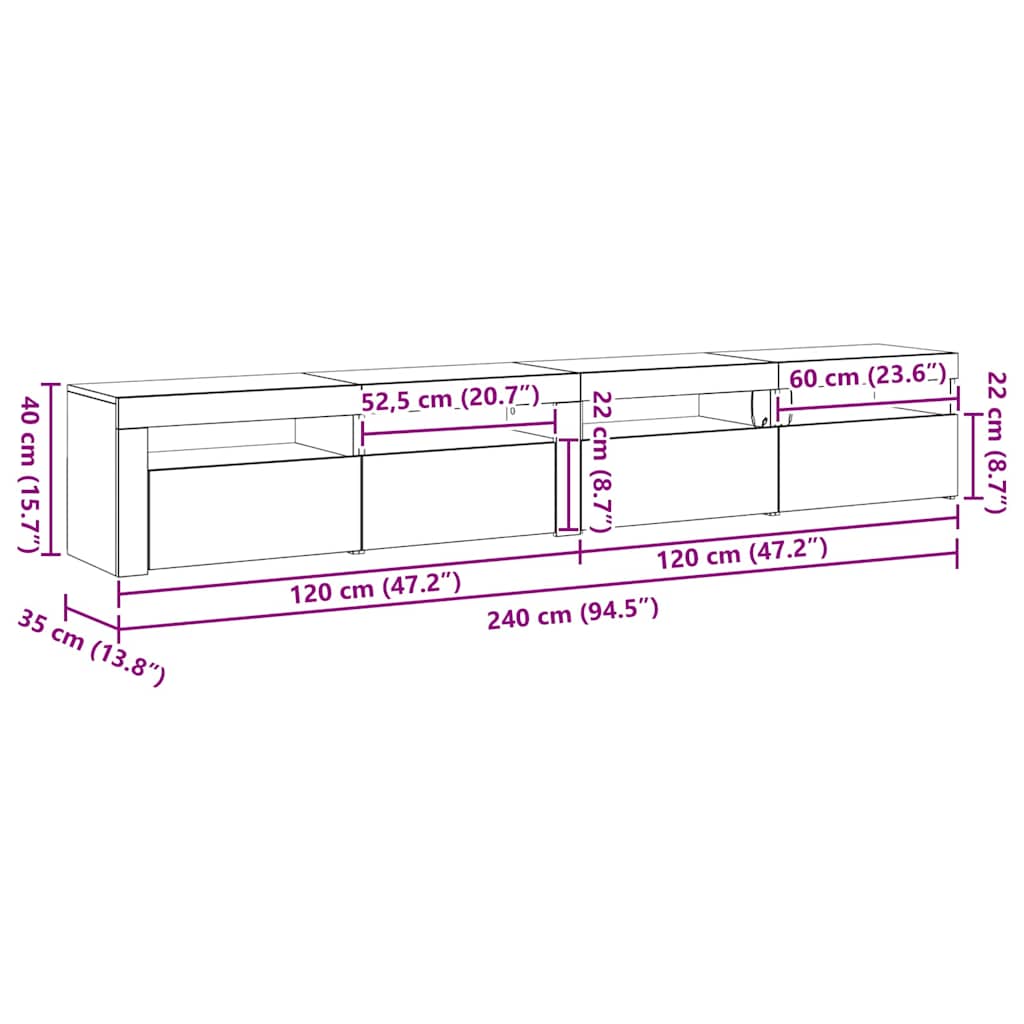 Set mobile TV 3 pcs Rovere Nero 240 x 35 x 40 cm