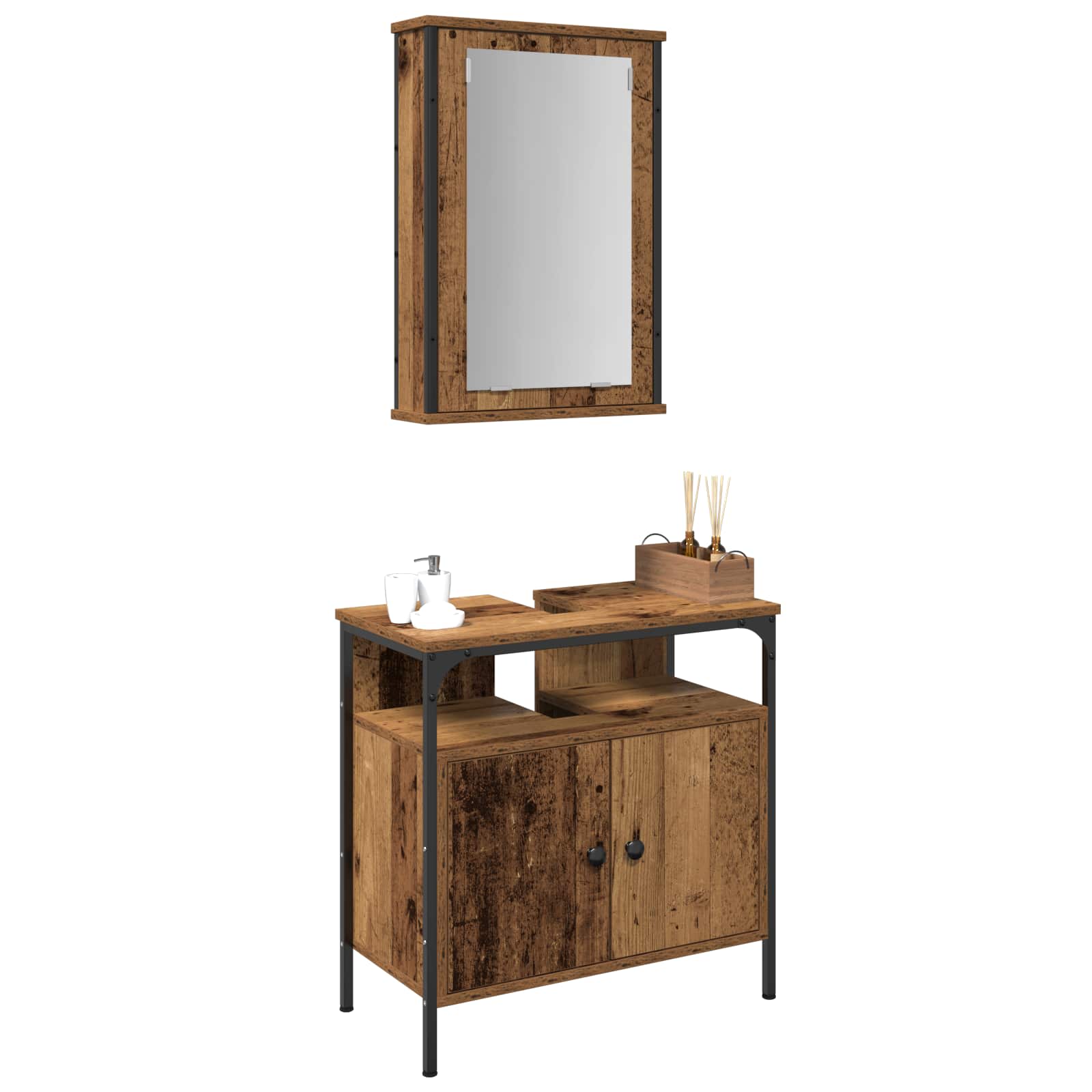 Set di mobili per il bagno 2 pcs Marrone Legno multistrato | homemem39
