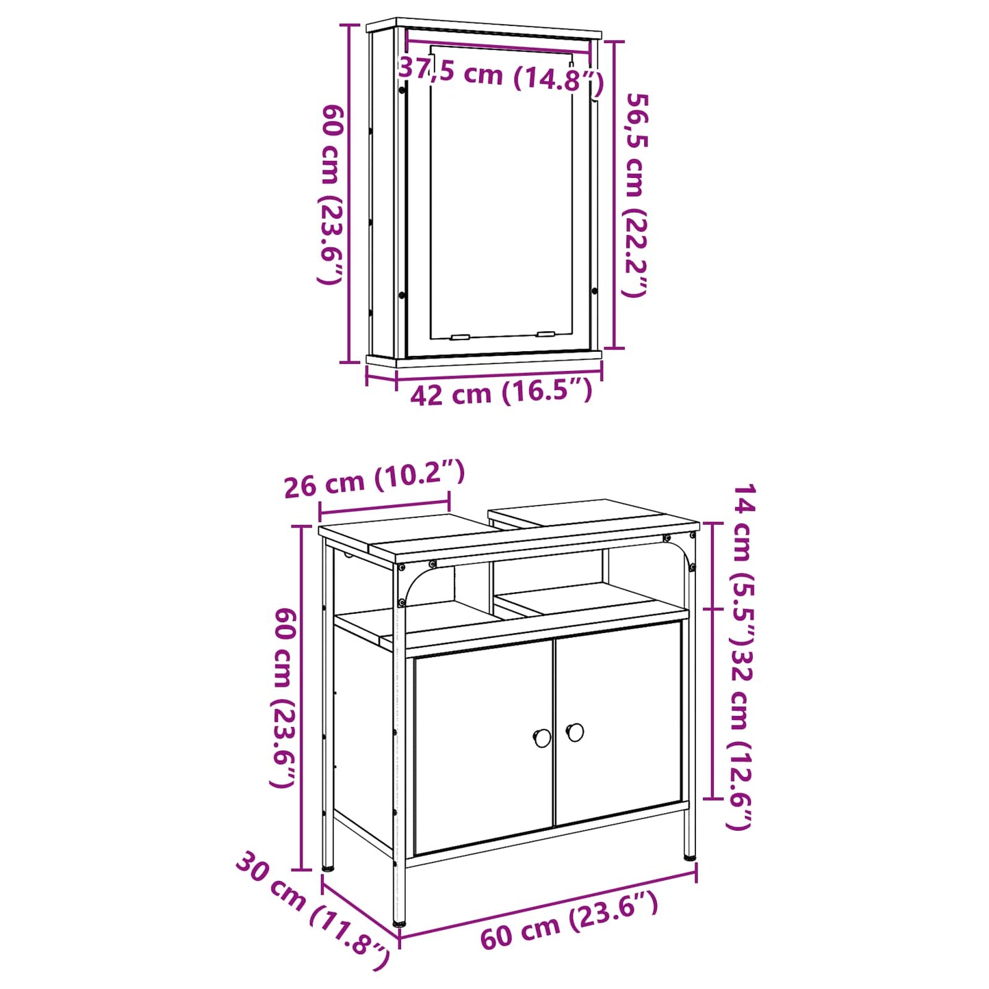 Set di mobili per il bagno 2 pcs Marrone Legno multistrato | homemem39