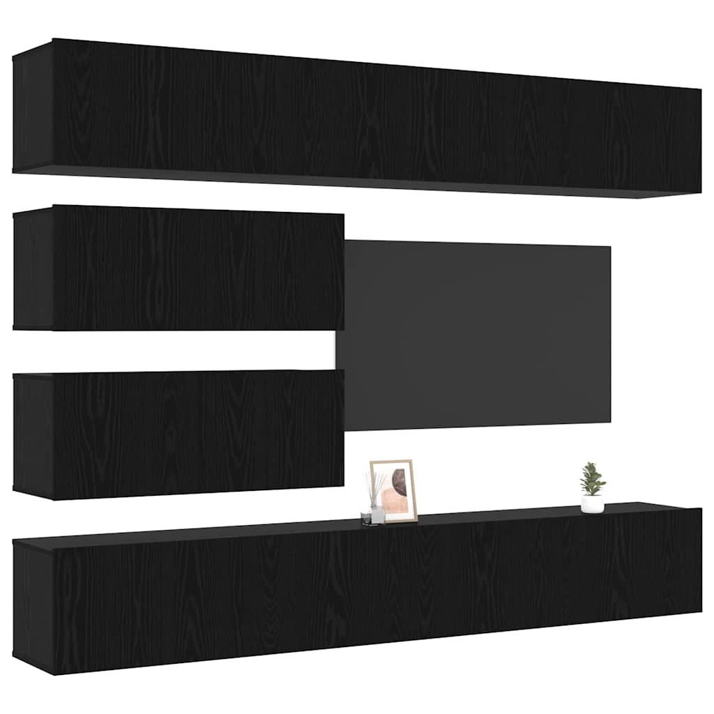 Set mobile TV 6 pcs Rovere nero 100 x 30 x 30 cm