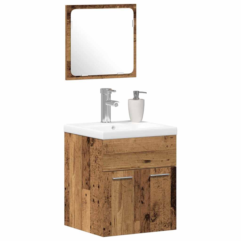 Set di mobili per il bagno con porta 3 pcs Legno vecchio