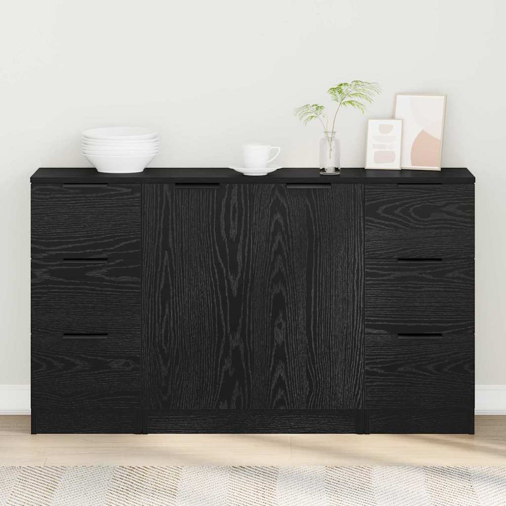 Credenza 3 pcs Rovere nero 121 x 30 x 70 cm Legno multistrato - homemem39