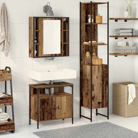 Set di mobili per il bagno con lo scaffale 3 pcs Legno vecchio