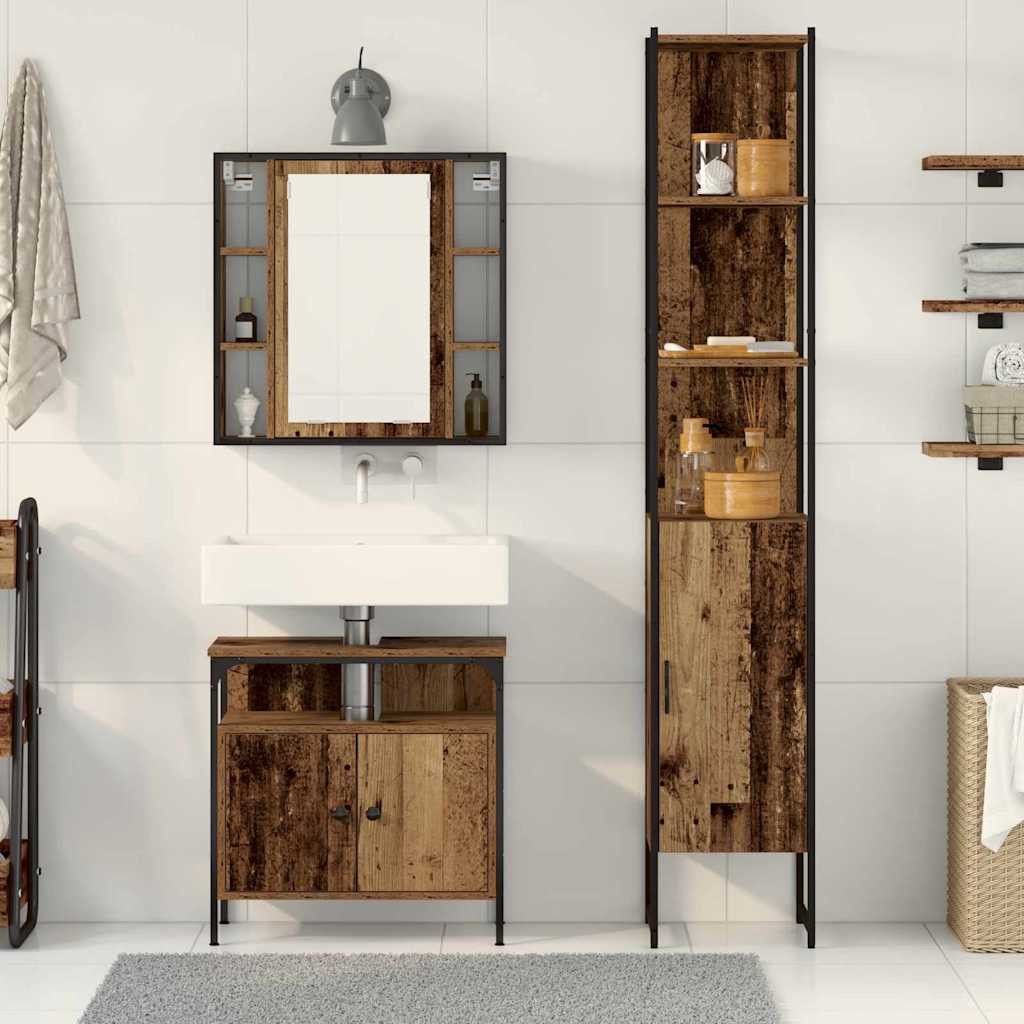 Set di mobili per il bagno con lo scaffale 3 pcs Legno vecchio