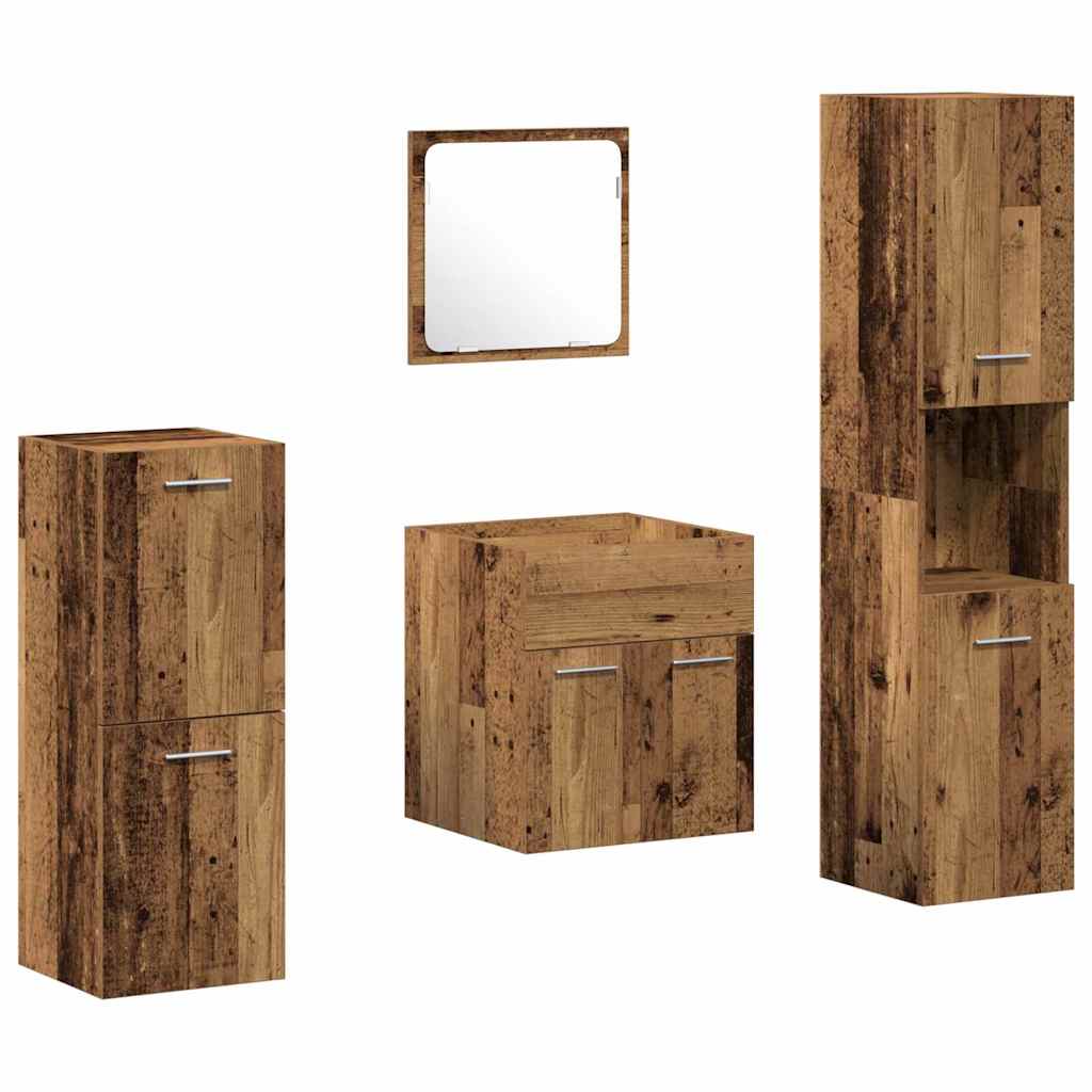 Set di mobili per il bagno con porta 4 pcs Legno vecchio