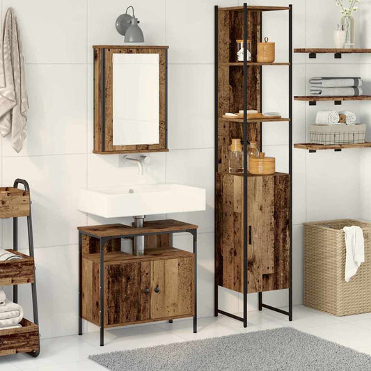 Set di mobili per il bagno con lo scaffale 3 pcs Legno vecchio