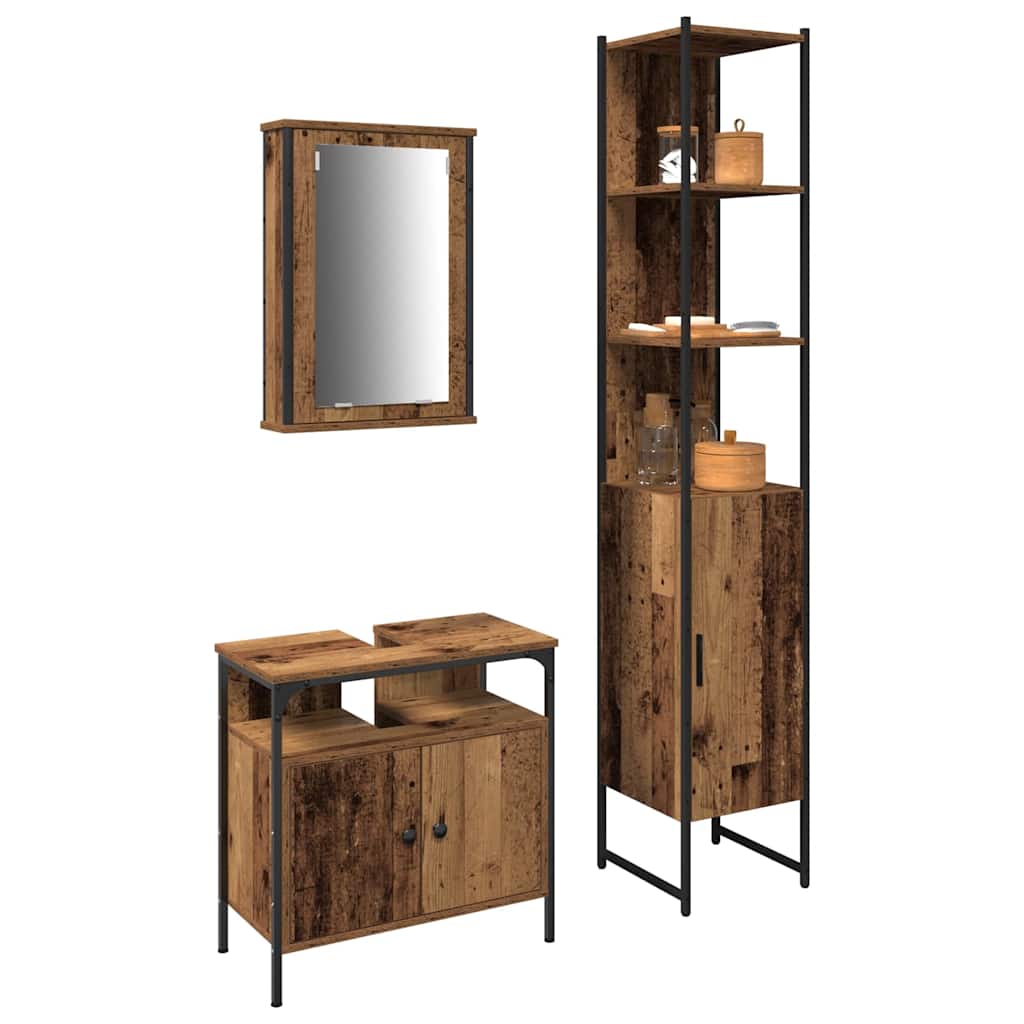 Set di mobili per il bagno con lo scaffale 3 pcs Legno vecchio | homemem39