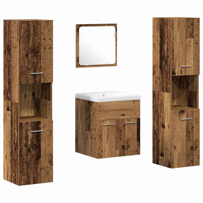 Set di mobili per il bagno con lo scaffale 4 pcs Legno vecchio