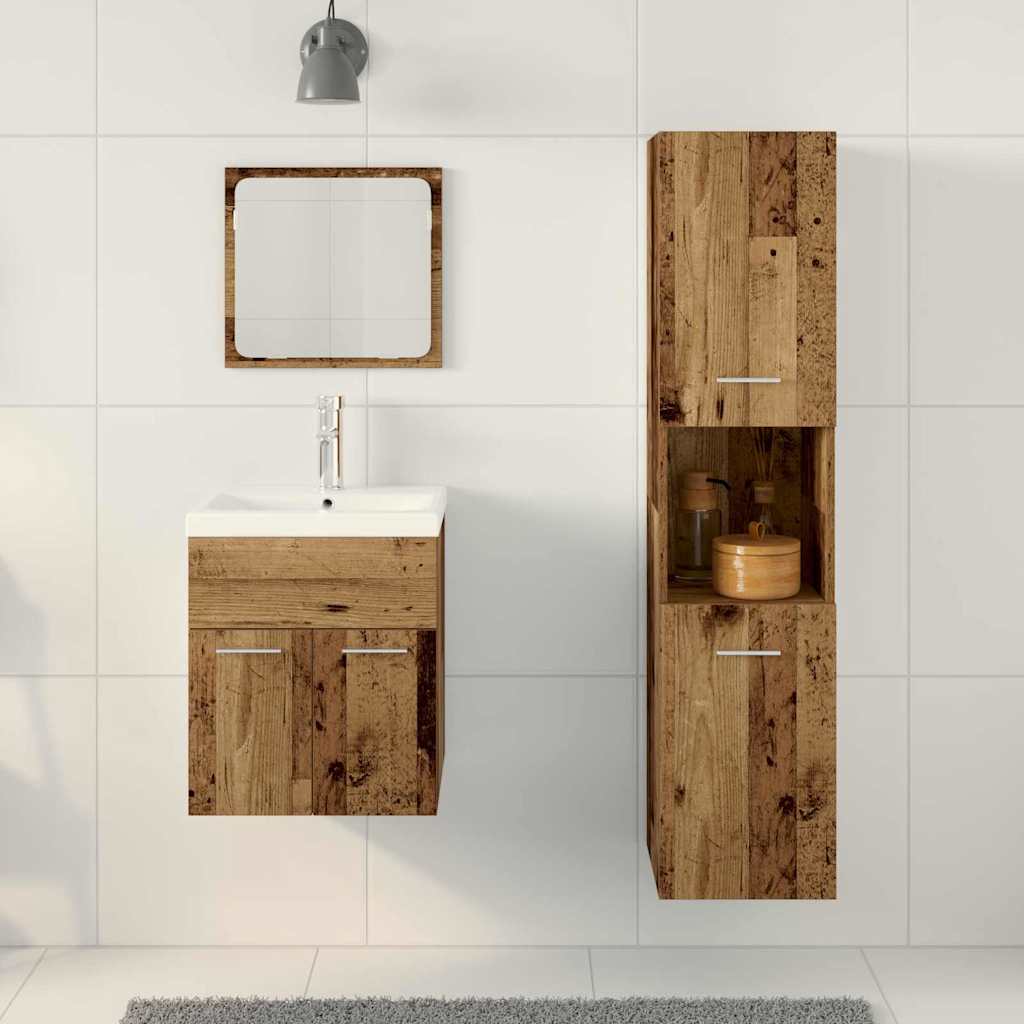 Set di mobili per il bagno con cassetto 4 pcs Legno vecchio
