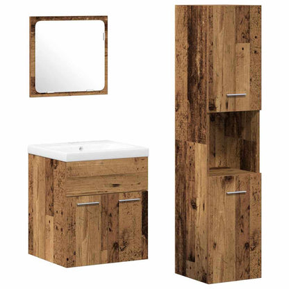 Set di mobili per il bagno con cassetto 4 pcs Legno vecchio