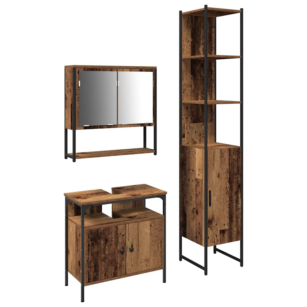 Set di mobili per il bagno con lo scaffale 3 pcs Legno vecchio | homemem39