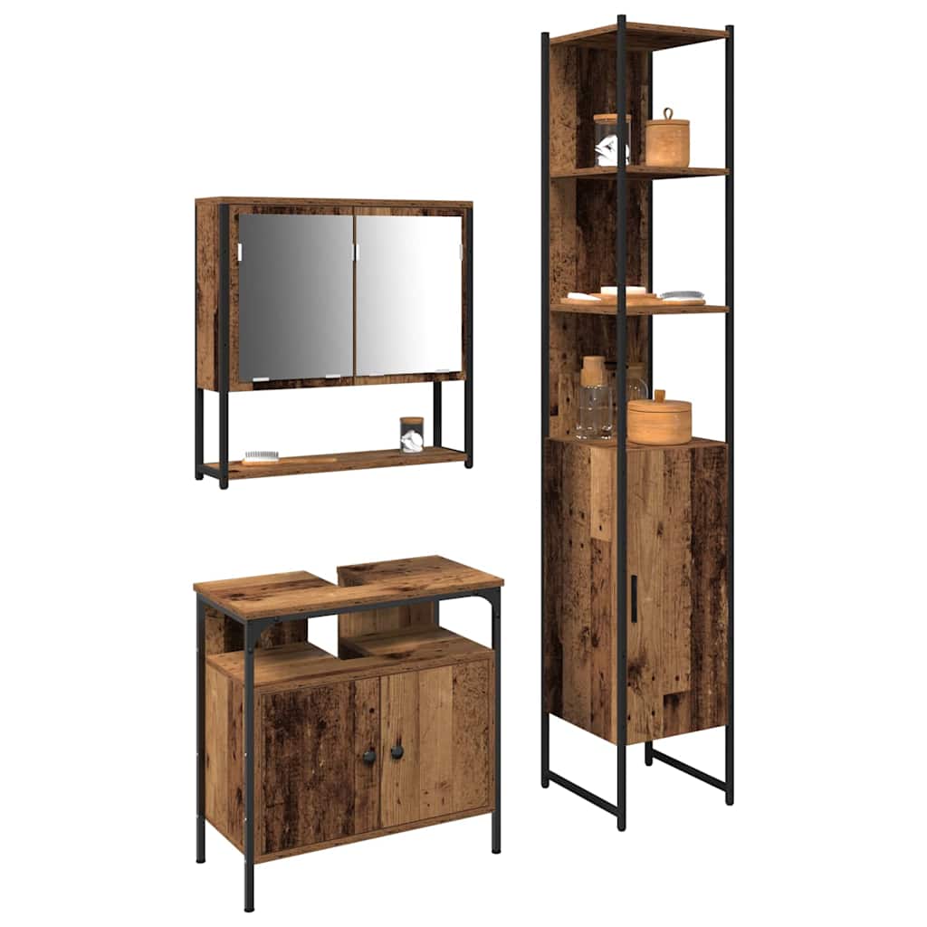 Set di mobili per il bagno con lo scaffale 3 pcs Legno vecchio | homemem39