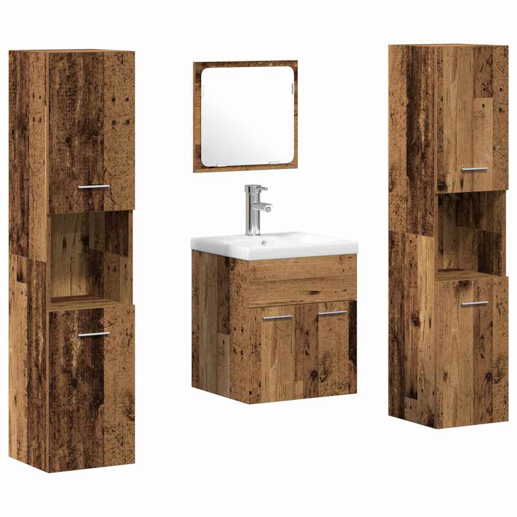 Set di mobili per il bagno con porta 4 pcs Legno vecchio | homemem39